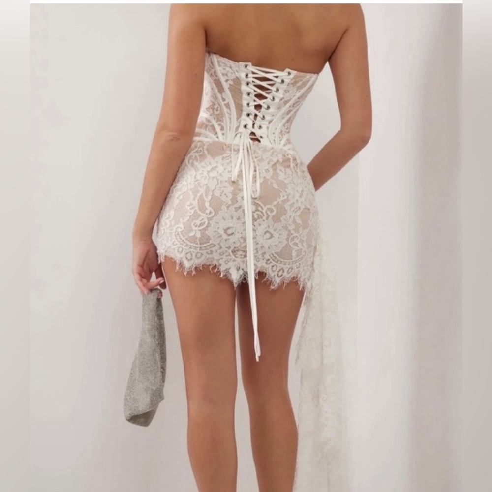 Heiress Beverly Hills Lace Mesh Corset Drape Mini Dress - Picture 2 of 6